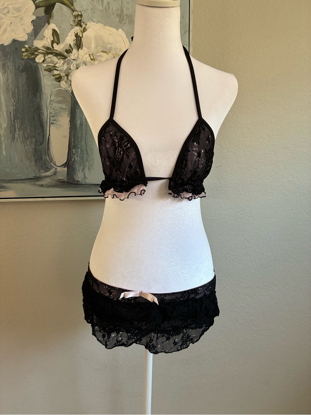 Leg Avenue Black Lace Ruffle Top and Skirt Lingerie Set